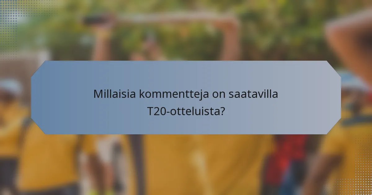 Millaisia kommentteja on saatavilla T20-otteluista?