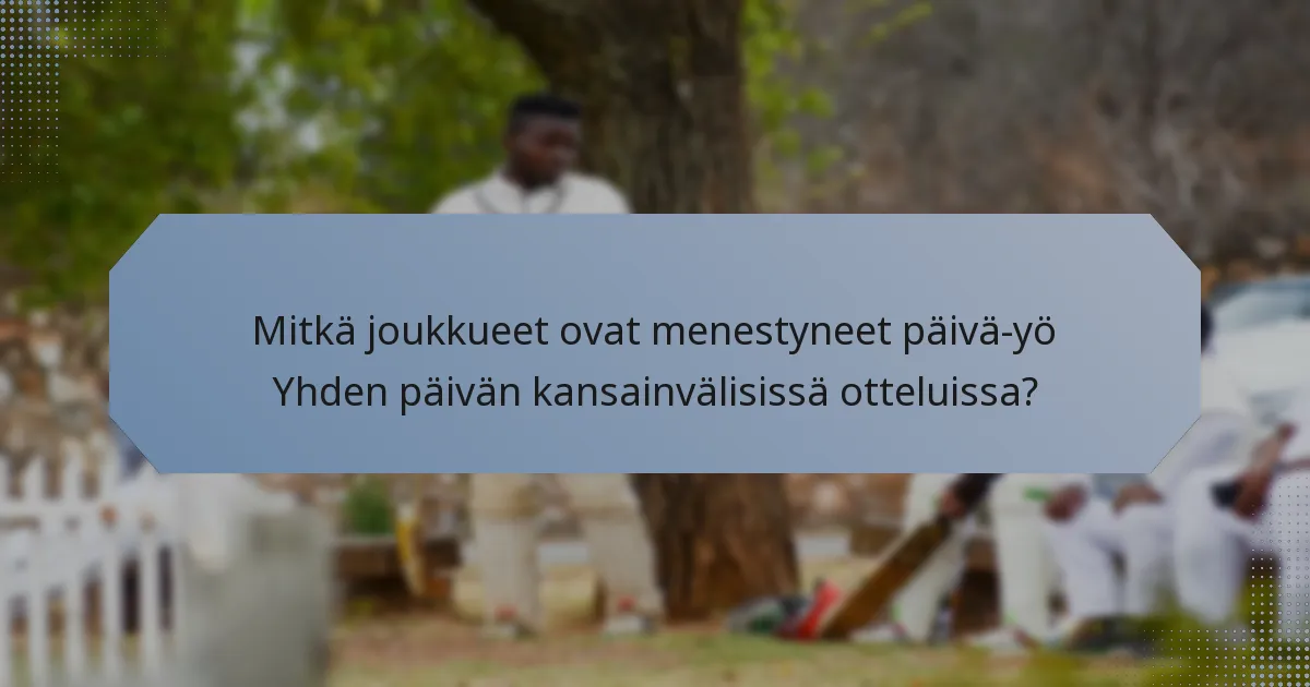 Mitkä joukkueet ovat menestyneet päivä-yö Yhden päivän kansainvälisissä otteluissa?